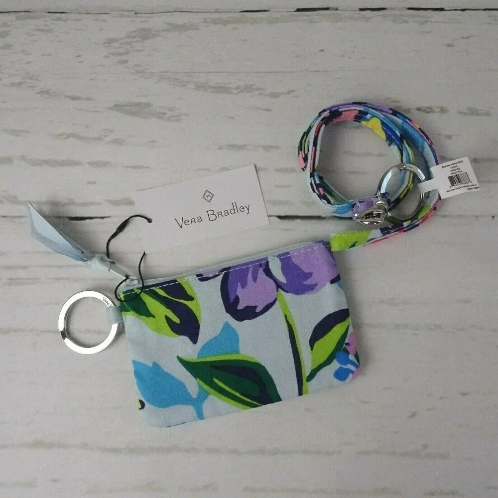 Vera Bradley Marian Floral Zip ID Card Case & Lanyard ID Holder 2-PC Boho NWT